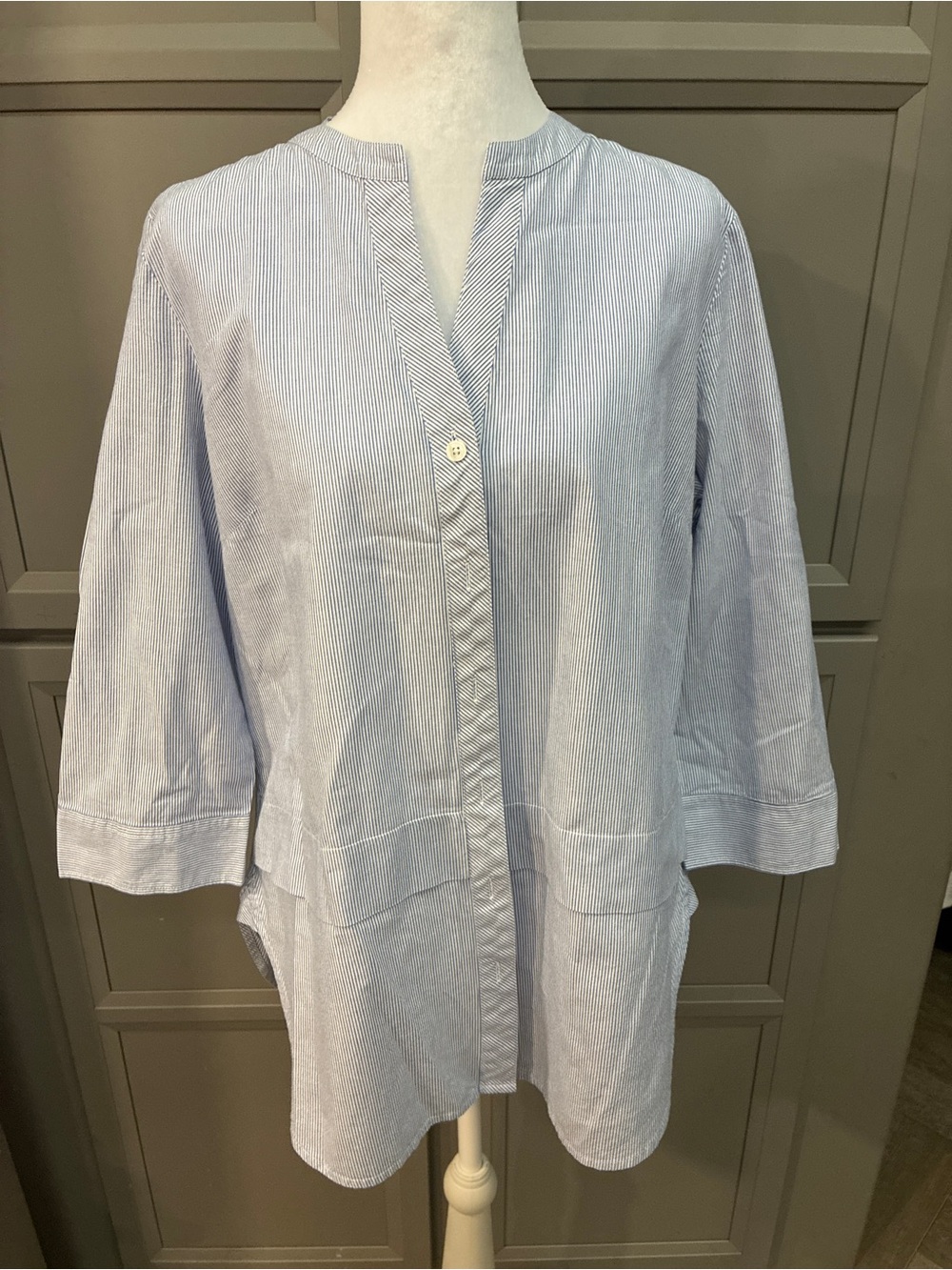 Talbots Light Blue Pinstripe Tunic Jacket